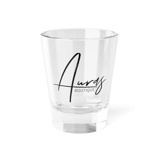 Auras branded shot glass mockup image 1.5oz