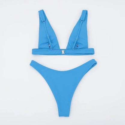 Sunkiss: Product image of back of blue 2piece swimsuit. 